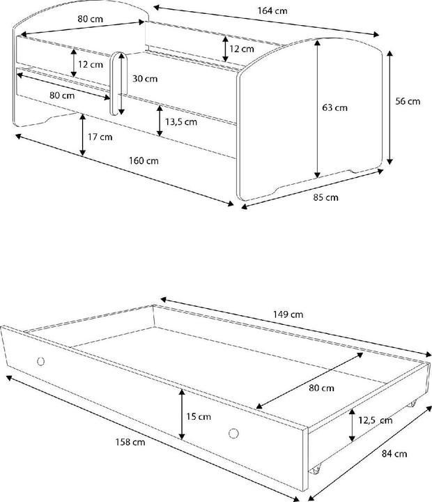 Immagine prodotto ADRK Furniture Letto matrimoniale con ringhiera e materassi PEPE II BALL 160x80 (160 x 80 cm)