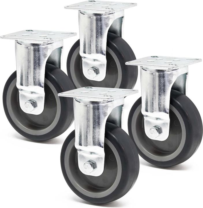 Image du produit Wiltec Kit 4x Roulettes fixes 75 mm Roue en plastique Plaque de montage 75kg/roue Usage silencieux