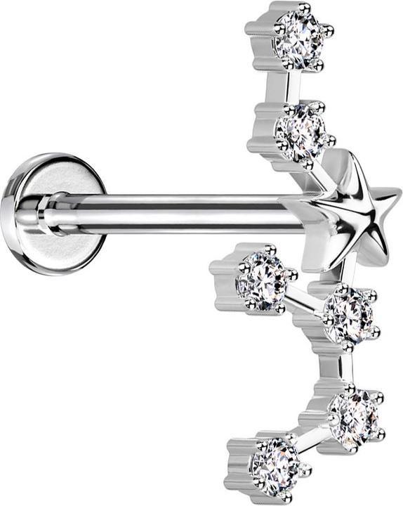 Produktbild Star Piercing Micro Labret Innengewinde silber Sternzeichen Schütze mit Kristallen (Chirurgenstahl 316L, Messing)
