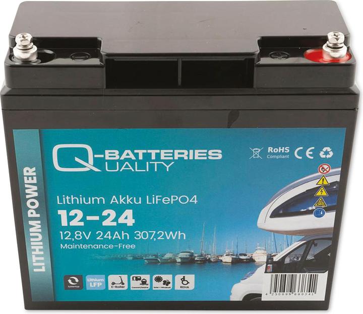 Image du produit Q-Batteries Batterie au lithium 12-24 12,8V 24Ah 307,2Wh, batterie LiFePO4 (12.80 V, 24 Ah)