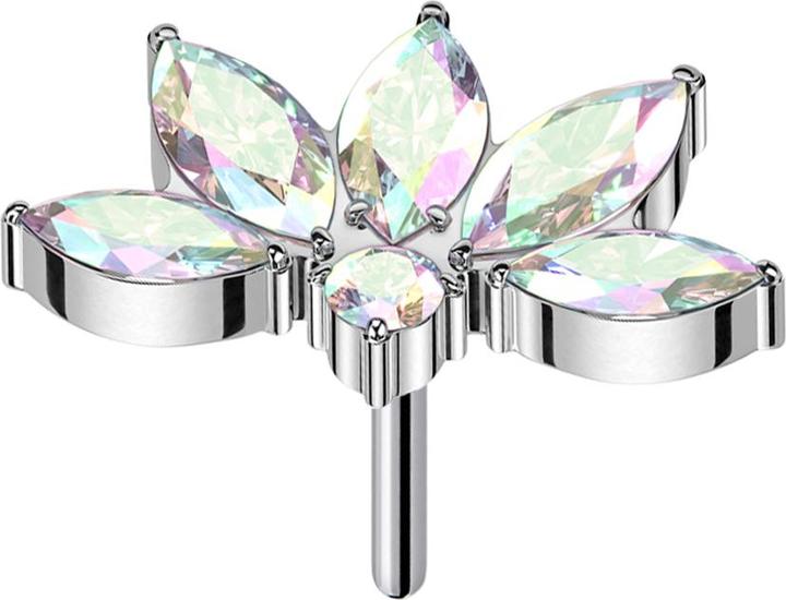 Image du produit Star Piercing Threadless demi fleur de lotus en argent cristaux multicolores (sans laiton, Titane G23)