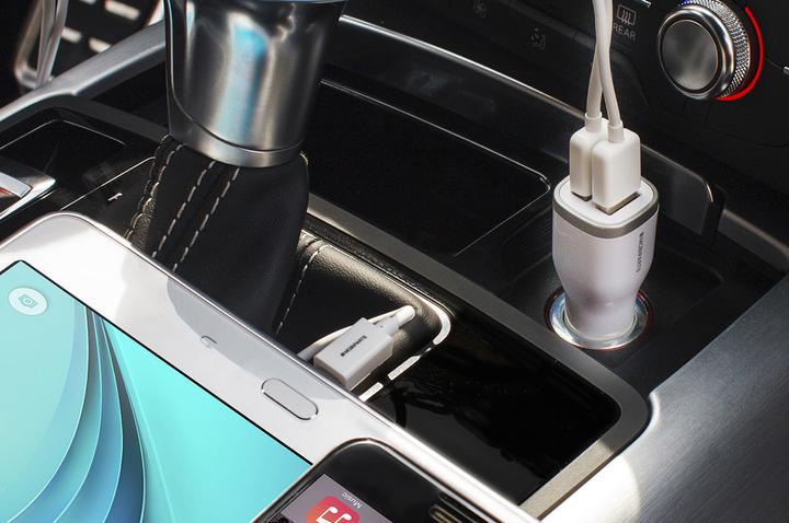 Actual product image Mobiparts Car Charger Dual USB 24W/4.8A + Micro USB Cable White