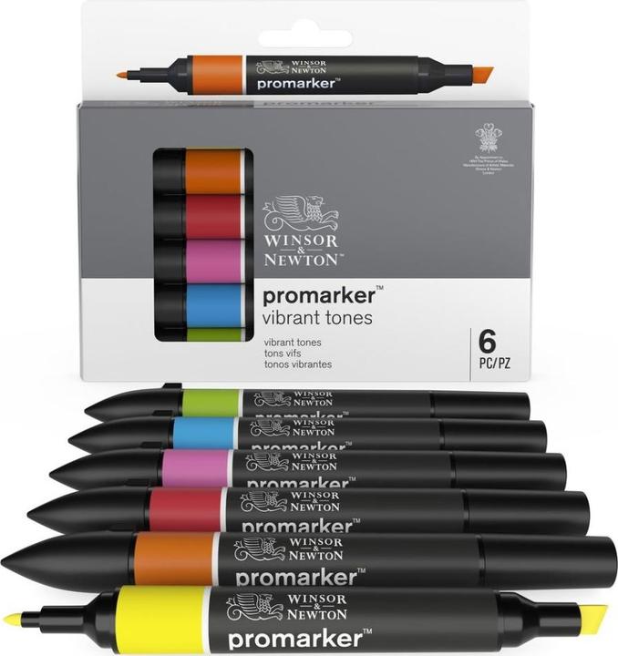 Immagine prodotto Winsor & Newton 0290110 ProMarker, Marcatore professionale per layout - 2 punte, fine e larga per Zeic (Nero, 2 mm, 6 x)