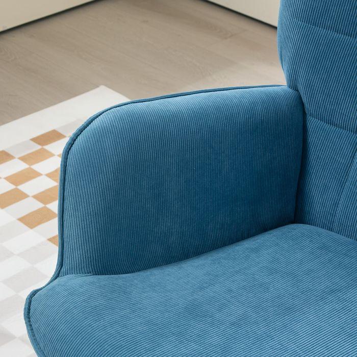 Image du produit Swisshandel24 Sessel mit Hocker, Ohrensessel mit Hoher Rückenlehne, Holzbeine, Cord, Blau