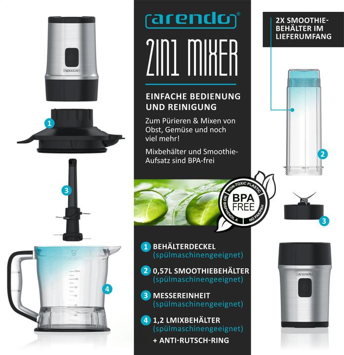 Image du produit Arendo Smoothiemaker et hachoir à légumes (1200 ml, 700 W)
