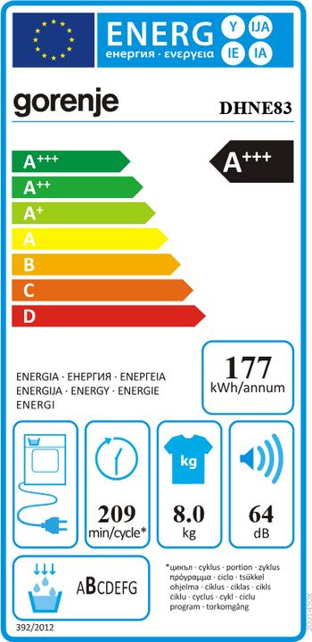 Energy Label Gorenje DHNE83 (8 kg)