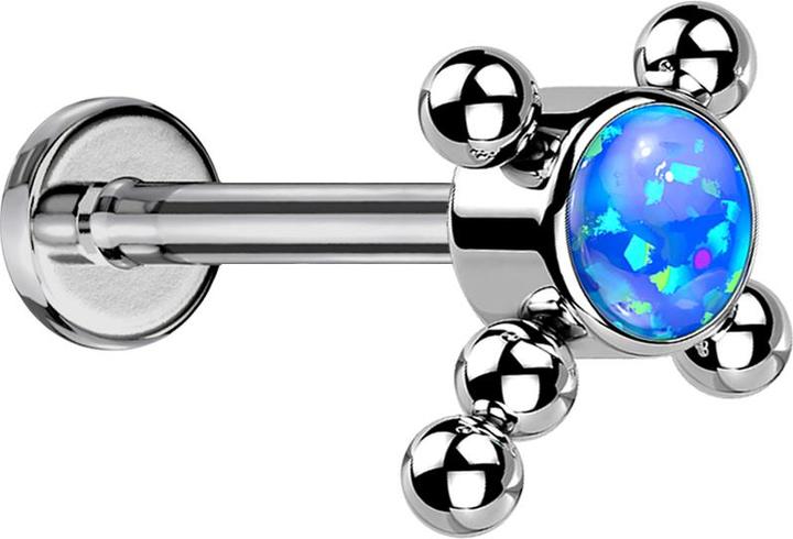 Produktbild Star Piercing Micro Threadless Labret silber Kreuz Kugeln Opal blau (ohne Messing, Titan G23)
