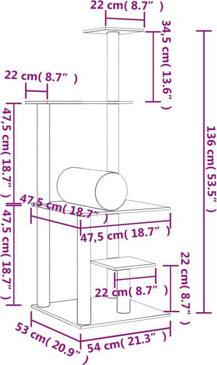 Image du produit VidaXL Kratzbaum mit Sisal-Kratzsäulen Dunkelgrau 136 cm,Farbe (136 cm, Gris foncé)