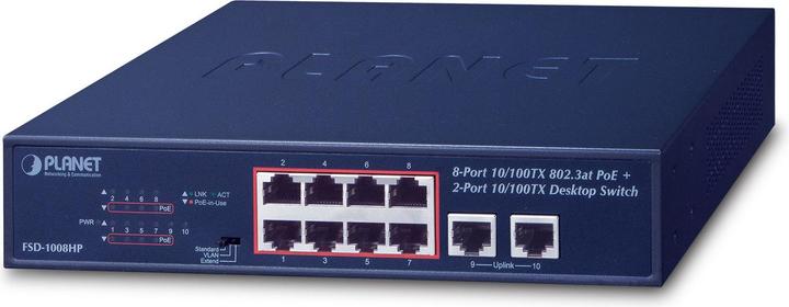 Image du produit Planet 8 ports 10/100TX 802.3at PoE (10 Ports)