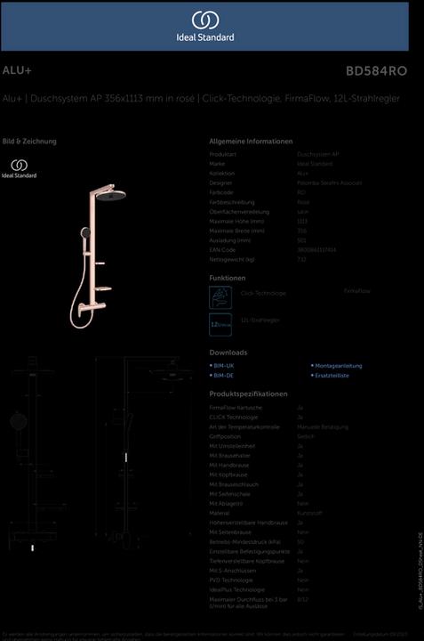Image du produit Ideal Standard Système de douche Alu+ : Mitigeur de douche Ceraflow 2 étagères, douchette à main 2F, douche de