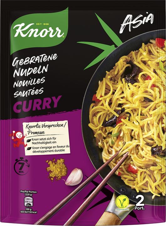 Produktbild Knorr Asia Gebratene Nudeln Curry Beutel, Asiatische Noodles knusprig und fein (160 g)