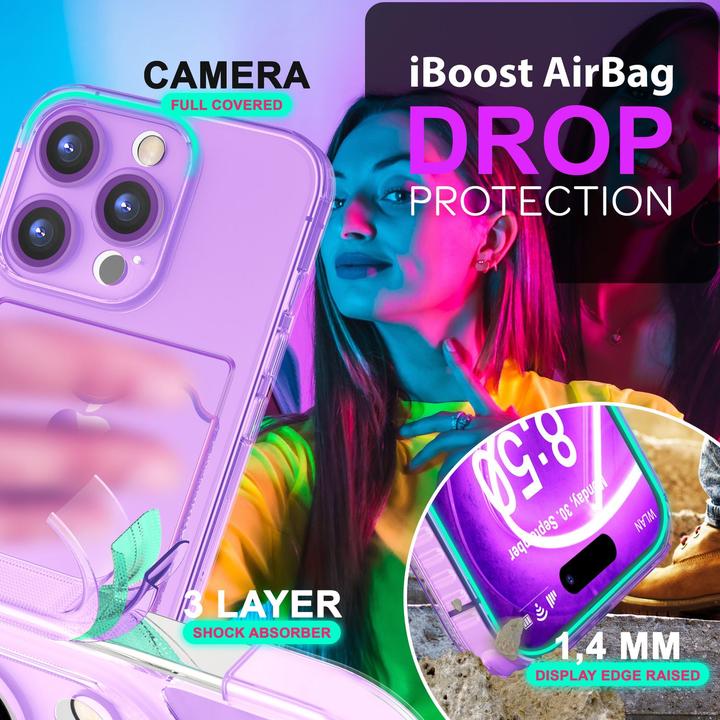 Produktbild Nalia Klar Transparente Neon Silikon Hülle Kartenhalter (Apple iPhone 16 Pro Max)
