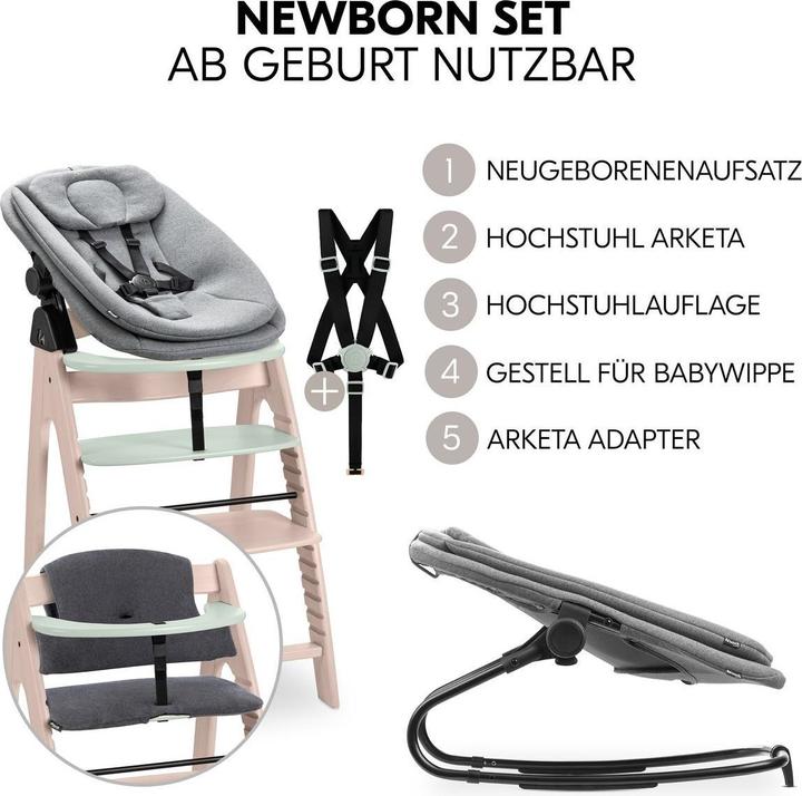 Produktbild Hauck Hochstühle Arketa Beech 4-tlg. Newborn Set - Hochstuhl (Hochstuhl)