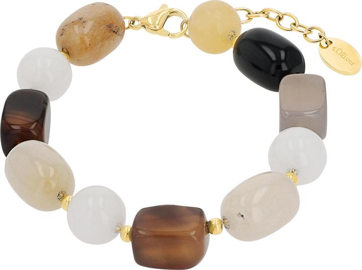 Immagine prodotto S.Oliver Armschmuck für Damen, Edelstahl, Schmuckstein synth., Jade, Achat (21 cm, Acciaio inossidabile)