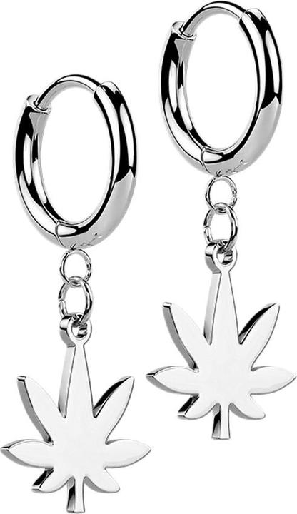 Produktbild Star Piercing Ohrring silber Anhänger Hanfblatt (ohne Messing, Chirurgenstahl 316L)