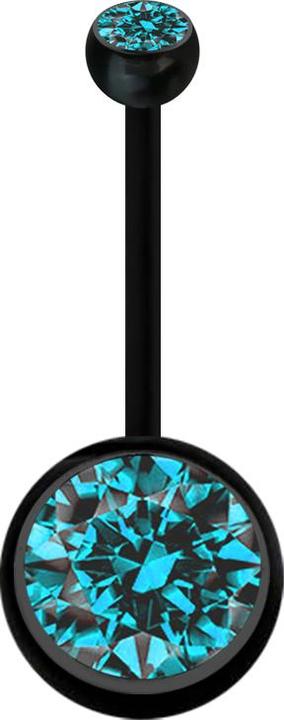Image du produit Star Piercing Banane Schwangerschaft schwarz mit zwei Kugeln Kristall gross aqua (Bioflex, sans laiton)
