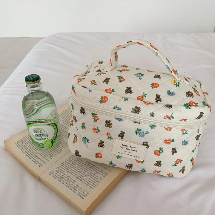 Immagine prodotto Only-Bags.Store Trapuntatura in cotone: borsa per il trucco con chiusura a cerniera, organizzatore di cosmetici