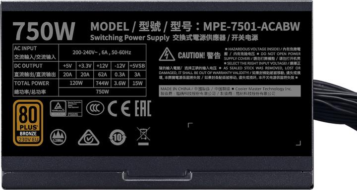 Actual product image Cooler Master MWE 750 Bronze V2 (750 W)