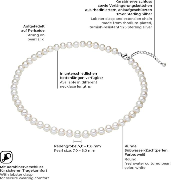 Image du produit Valero Pearls Femme argent sterling perle d'eau douce de culture argent - 3866 (Argent 925, Perle, 60 cm)