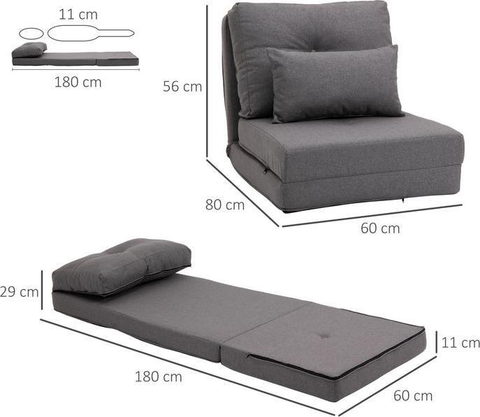 Immagine prodotto Swisshandel24 Poltrona da terra 2in1 pieghevole, schienale regolabile, cuscini decorativi, lino