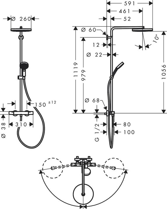 Image du produit hansgrohe Pulsify S Puro Système de douche 260, 1jet, Ecostat Fine, douchette à main 3jet, EcoSmar
