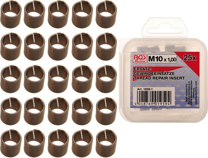 Immagine prodotto BGS Inserti filettati di ricambio M10 x 1,0 mm 25 pz.