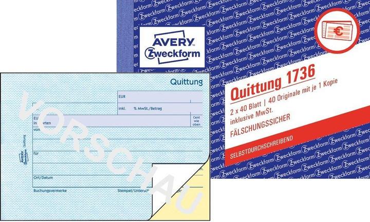 Produktbild Avery Formularbuch "Quittung", SD, 4+1 GRATIS (40 x)
