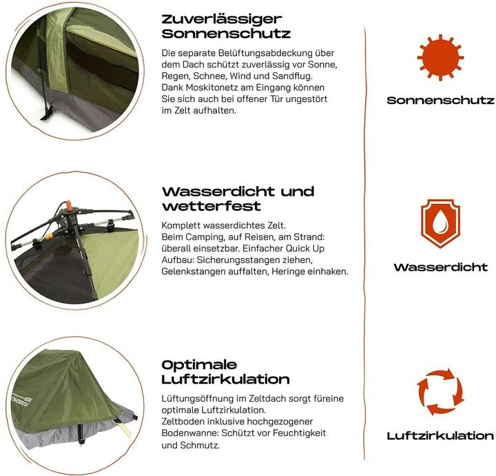 Actual product image Where Tomorrow 1 person tent rectangle 220 cm x 80 cm, green (2 kg, 1 person)
