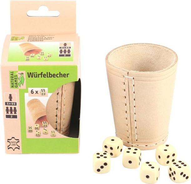 Productafbeelding Natural games Leren dobbelbeker met 6 dobbelstenen