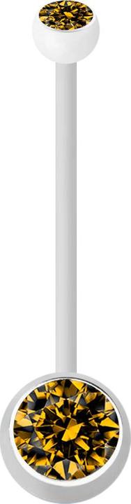 Image du produit Star Piercing Banane grossesse blanche avec deux boules cristal topaze (sans laiton, Bioflex)