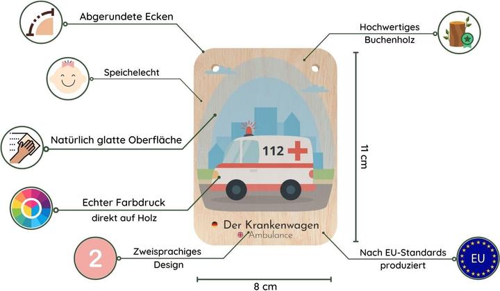Activity Board Bilingual wooden flashcards (German - English), wooden flashcards for vehicles, learning languages (German)