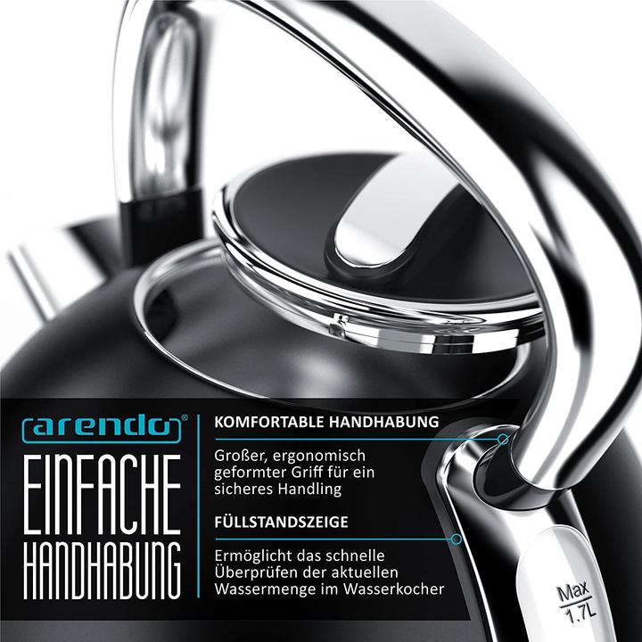 Actual product image Arendo Kettle Retro Stainless Steel Black