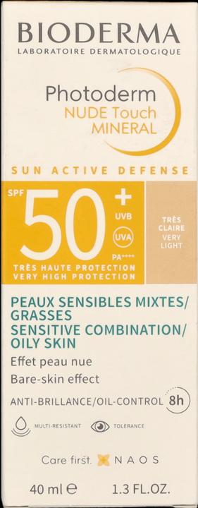 Actual product image Bioderma Photoderm Nude Touch Mineral SPF50+ très claire (Sun cream face, SPF 50, 40 ml)