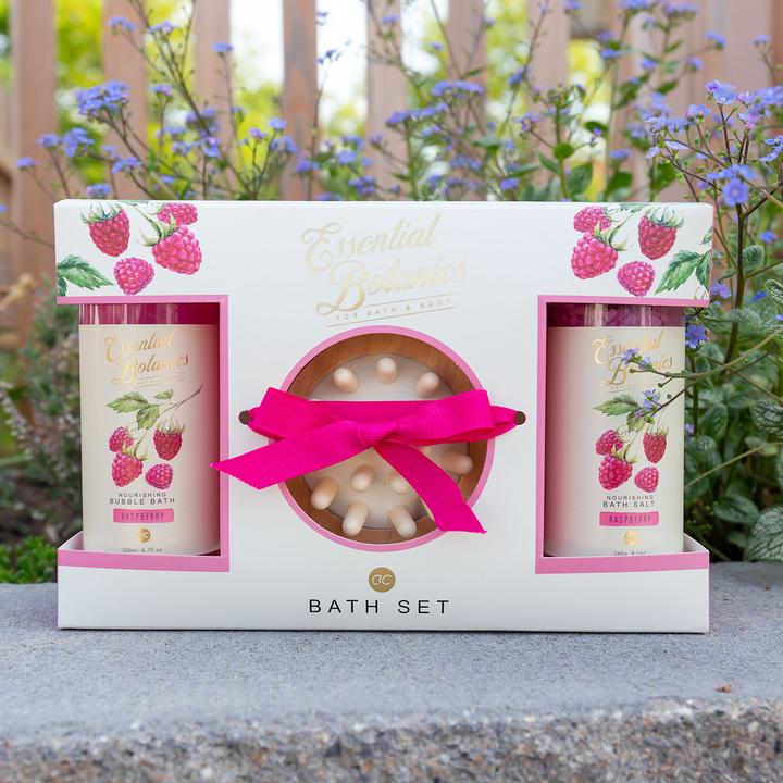 Produktbild Accentra Badeset ESSENTIAL BOTANICS - FRUITS in Geschenkbox, inkl. 200ml Schaumbad, 260g Badesalz, Massagebür (Haarpflege set)