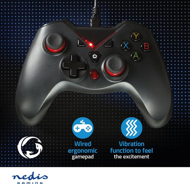 Produktbild Nedis Gamepad | USB Type-A | Stromversorgung über USB | PC | Anzahl Knöpfe: 12 | Kabellänge: 1.60 m (PC)