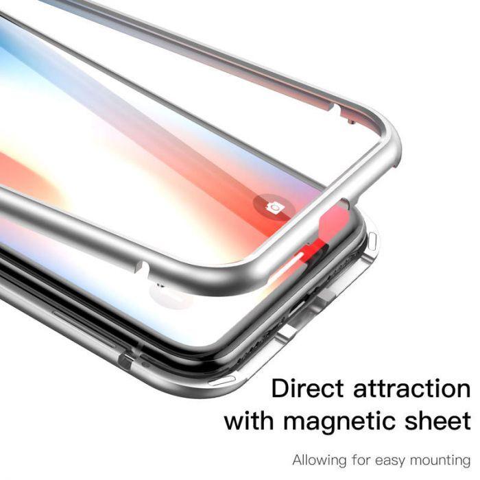 Actual product image Baseus iPhone X Magnetic Aluminium Protective Case Glass BackSilver (Apple iPhone X)