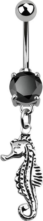 Produktbild Star Piercing Banane silber mit Anhänger Seepferdchen schwarz (925 Sterlingsilber, Chirurgenstahl 316L, ohne Messing)