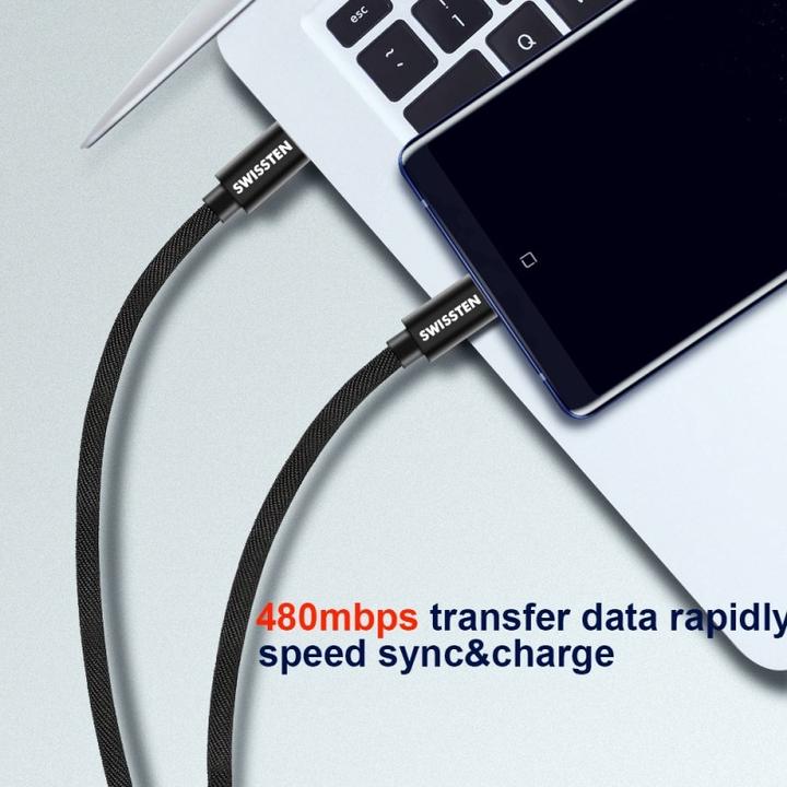 Produktbild Swissten Datenkabel Textil USB-C / USB-C 1.2 M (1.20 m, USB 2.0)