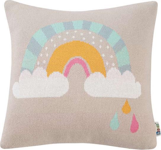Actual product image Howa Be happy" decorative cushion with rainbow incl. filling, taupe, cotton, knitted, 35x35cm 8903 (35 x 35 cm)