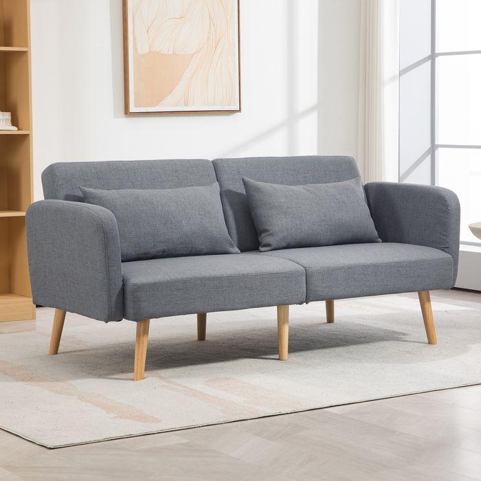 Produktbild Swisshandel24 3-Sitzer Schlafsofa, Gäste-Doppelbett, bis 240 kg, Klapplehnen, Holzrahmen, 170x83x80cm, Grau (3-Sitzer)
