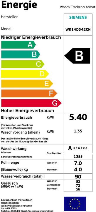 Energie-Label Siemens WK14D542CH (CH-Stecker)