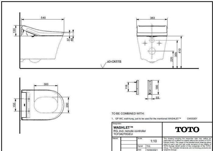 Produktbild TOTO Washlet RG Lite TCF34170GEU Dusch WC Sitz m. verdeckten Anschlüssen inkl. Fernbedienung
