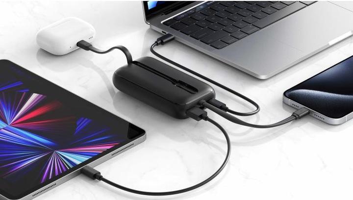 Produktbild Swissten Power Bank Voltbox 35w 10000 Mah with Built-In Cables USB-C and Lightning Black (10000 mAh, 35 W, 35 Wh)