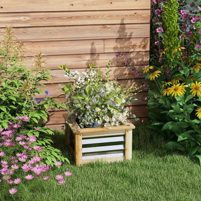 Image du produit Swisshandel24 Lit surélevé en métal, bac à fleurs, bac à plantes avec cadre en bois, bac à légumes, bac à herbes