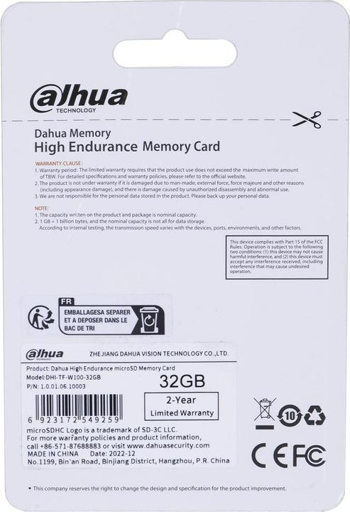 Immagine prodotto Dahua TF-W100-32GB Karta pamięci microSD 32GB (32 GB, microSD, U3, UHS-I)