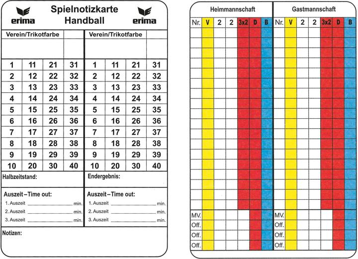 Produktbild Erima Spielnotizkarten Handball
