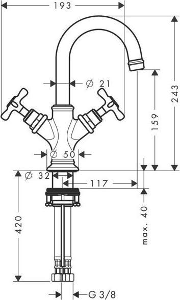 Actual product image Axor 2-handle WC fitting 160 MONTREUX DN 15 f HWB m ZAG 1 1/4inch chrome