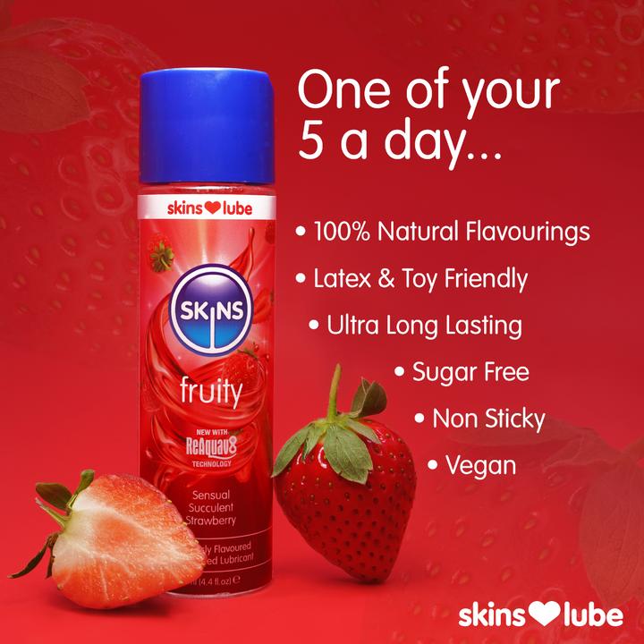 Actual product image Skins Fruity Strawberry Lubricant 130 ml - Water-based, vegan, sugar-free and reactivatable (130 ml)