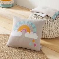 Actual product image Howa Be happy" decorative cushion with rainbow incl. filling, taupe, cotton, knitted, 35x35cm 8903 (35 x 35 cm)