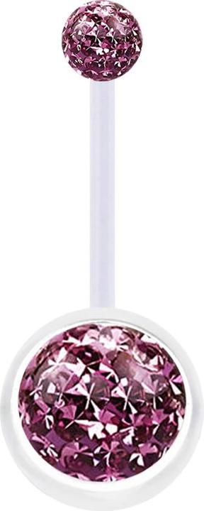 Star Piercing Banane transparent mit zwei Kristall Kugeln hellviolett Epoxy Schutzschicht (Bioflex, ohne Messing)